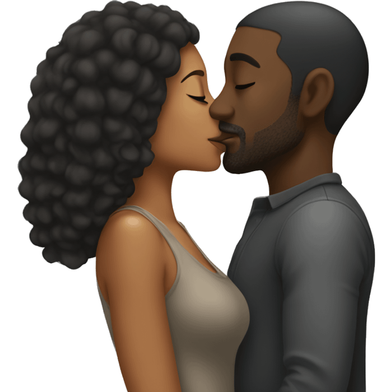 Black man and mixed woman kissing emoji