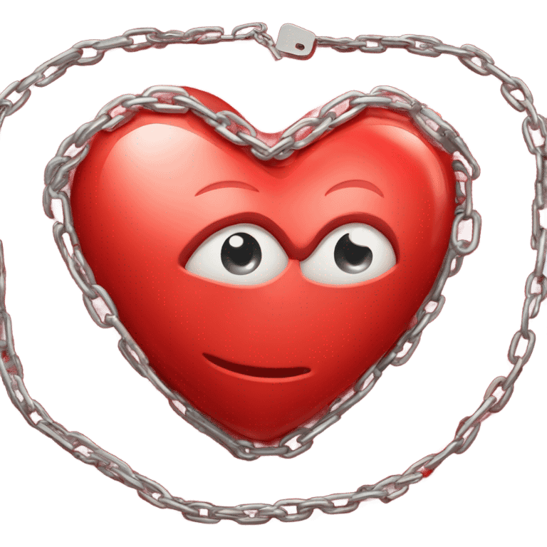 a  single red glossy heart, with a single chain and padlock wrapped around it emoji