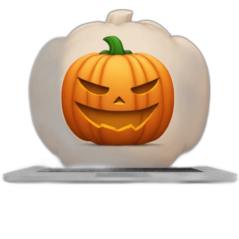 Halloween pumpkin behind a laptop emoji