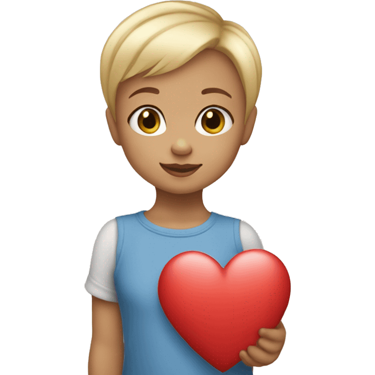 Blonde girl short hair toddler holding a heart emoji