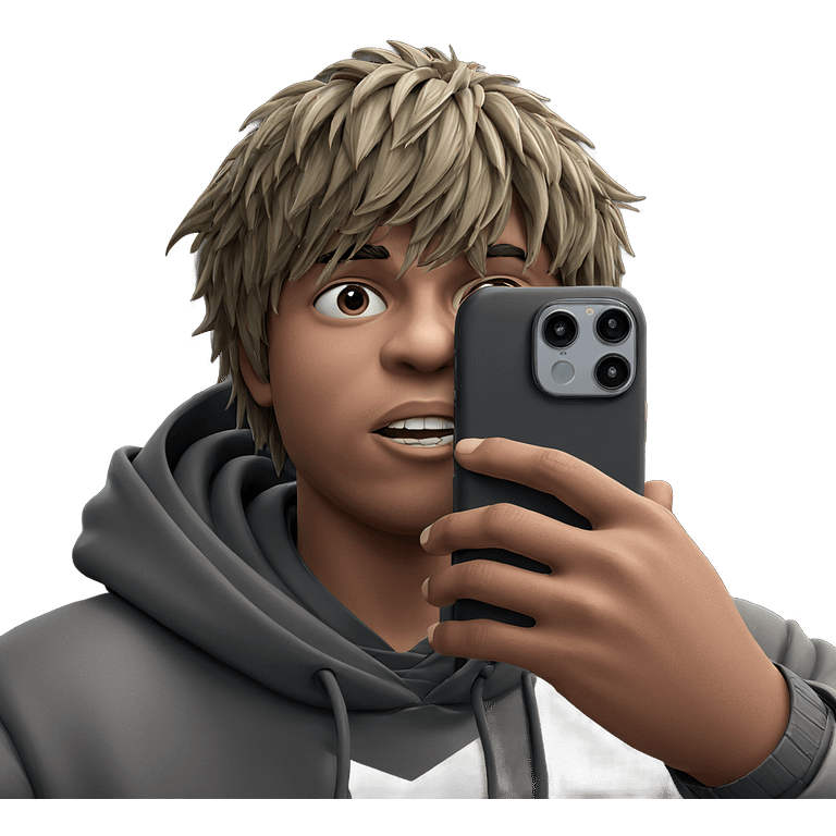 boy in hood holding phone emoji