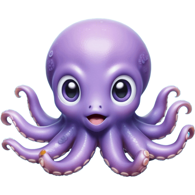 Cinematic Cute Baby Octopus Portrait Emoji, Head tilted slightly in a curious and endearing way, featuring a smooth, rounded light blue-purple body with enormous, sparkling eyes filled with warmth and innocence, delicate tentacles curling playfully, Simplified yet irresistibly adorable features, highly detailed, glowing with a soft, dreamy marine glow, high shine, affectionate and gentle, stylized with a touch of whimsical deep-sea charm, soft glowing outline, capturing the essence of a tiny, inquisitive octopus that looks ready to gently drift into your heart! emoji