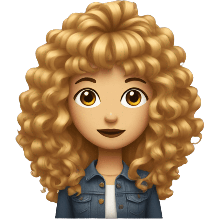 girl with big hair with bangs and an instagram symbol emoji