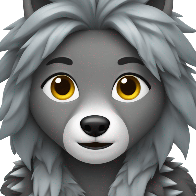 Miniature female, black and gray wolf with spiky hair emoji