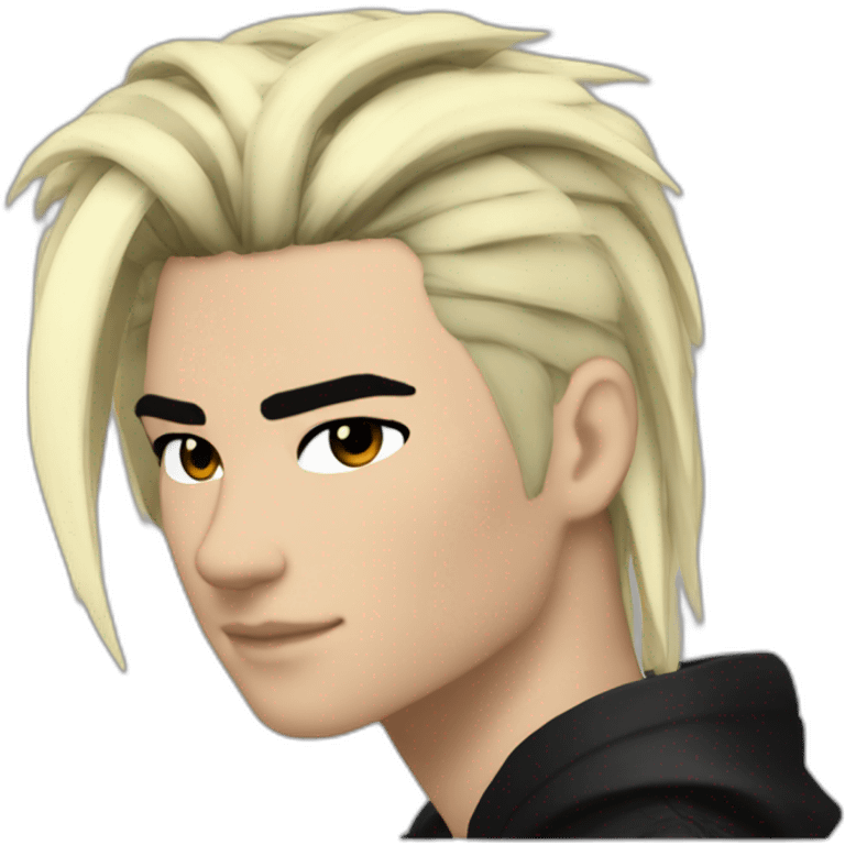 Bill Kaulitz black hair down with blonde highlights emo emoji