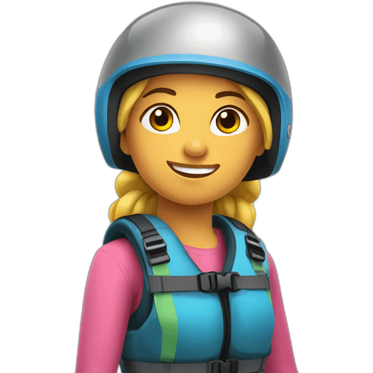 rafting girl wearing helmet and vest posing with paddle emoji