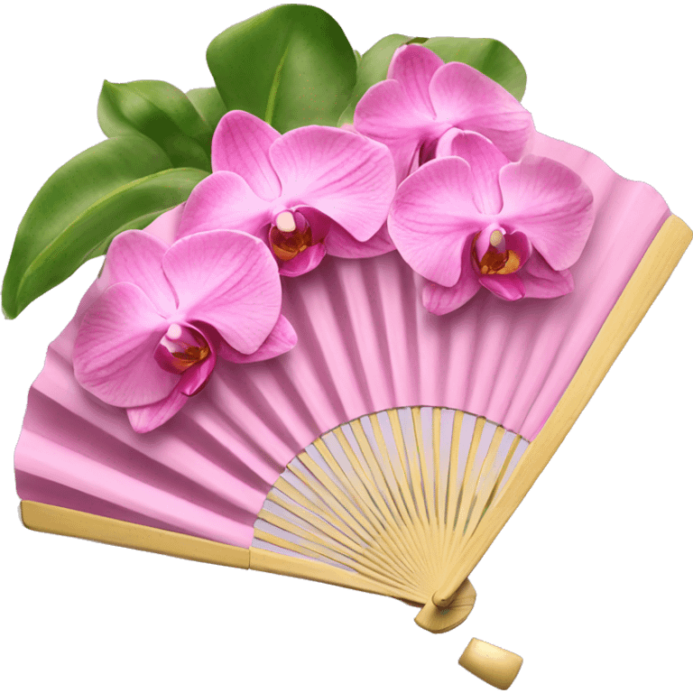 Pink venus hand fan with orchids emoji