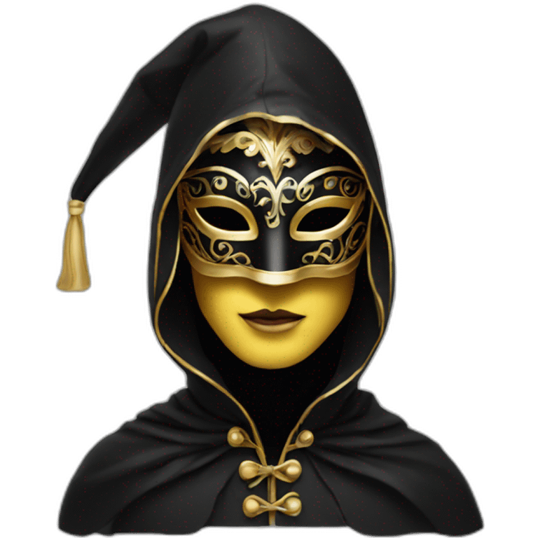 person wearing venetian mask with a black hood emoji