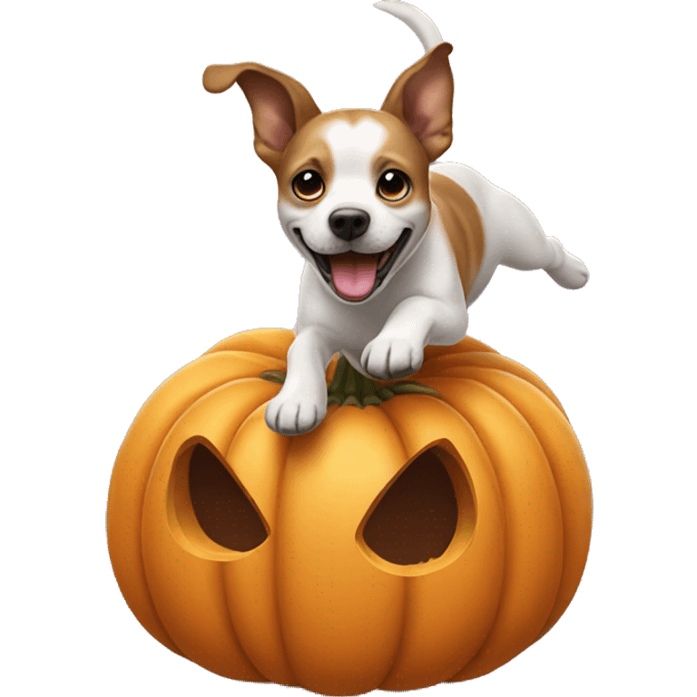 Dog jumping out of pumpkin  emoji