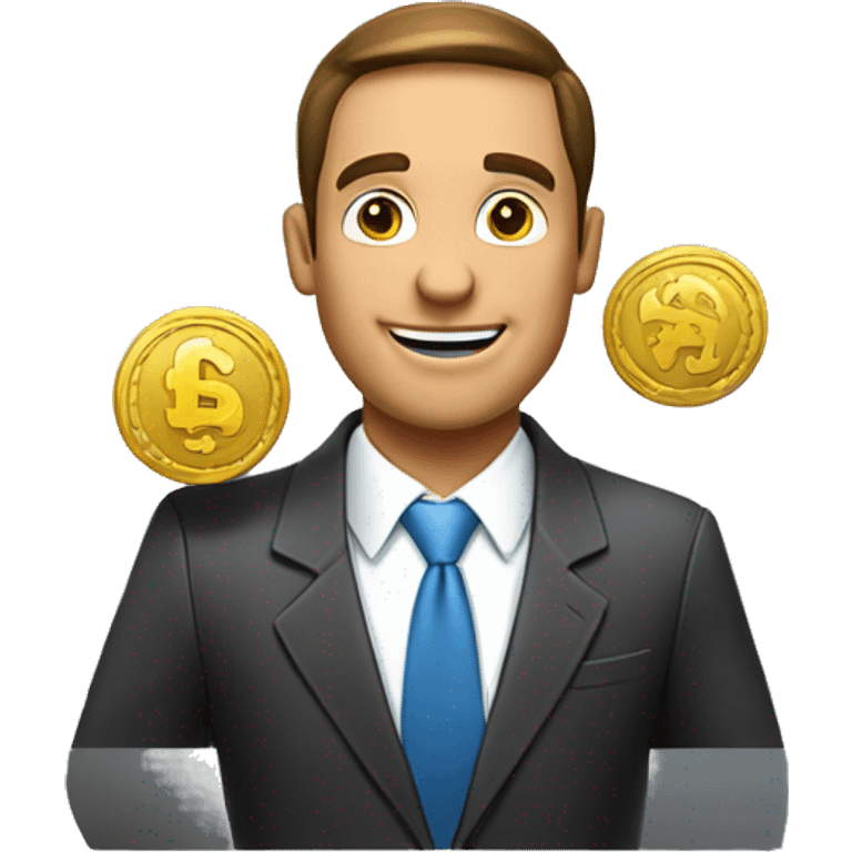 bussines man holding big coin emoji