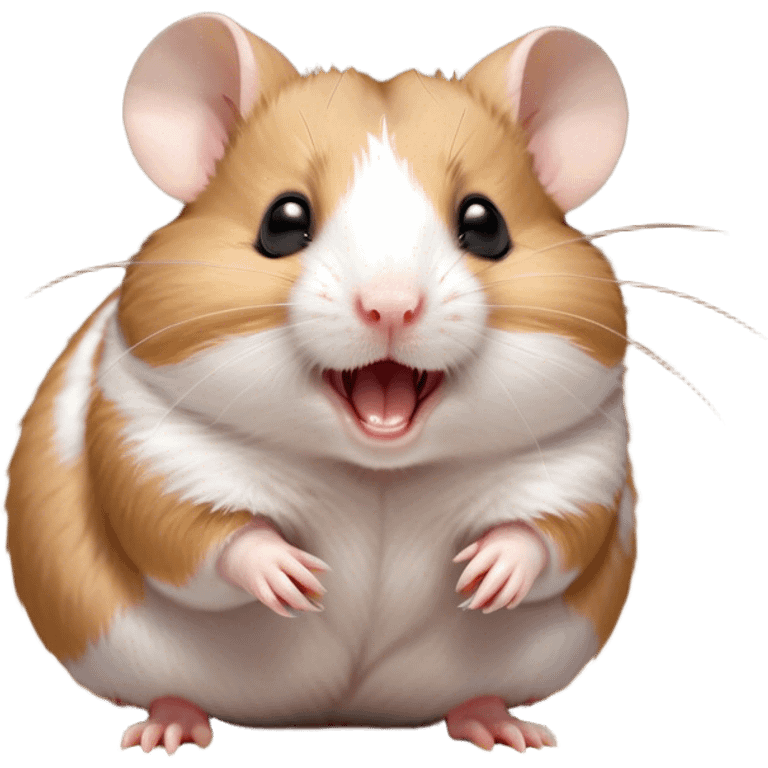 Cinematic Cute Yawning Brown and White Banded Hamster Portrait Emoji, Head tilted slightly with a dramatic, wide-open yawn, revealing a soft, banded fur of brown and white with tiny droopy ears, round dark eyes barely open in drowsy contentment, Simplified yet irresistibly adorable features, highly detailed, glowing with a soft, cozy glow, high shine, relaxed yet expressive, stylized with a touch of whimsy, bright and endearing, soft glowing outline, capturing the essence of a sleepy yet affectionate hamster, so drowsy it feels like it could stretch out of the screen and curl up for a nap! emoji