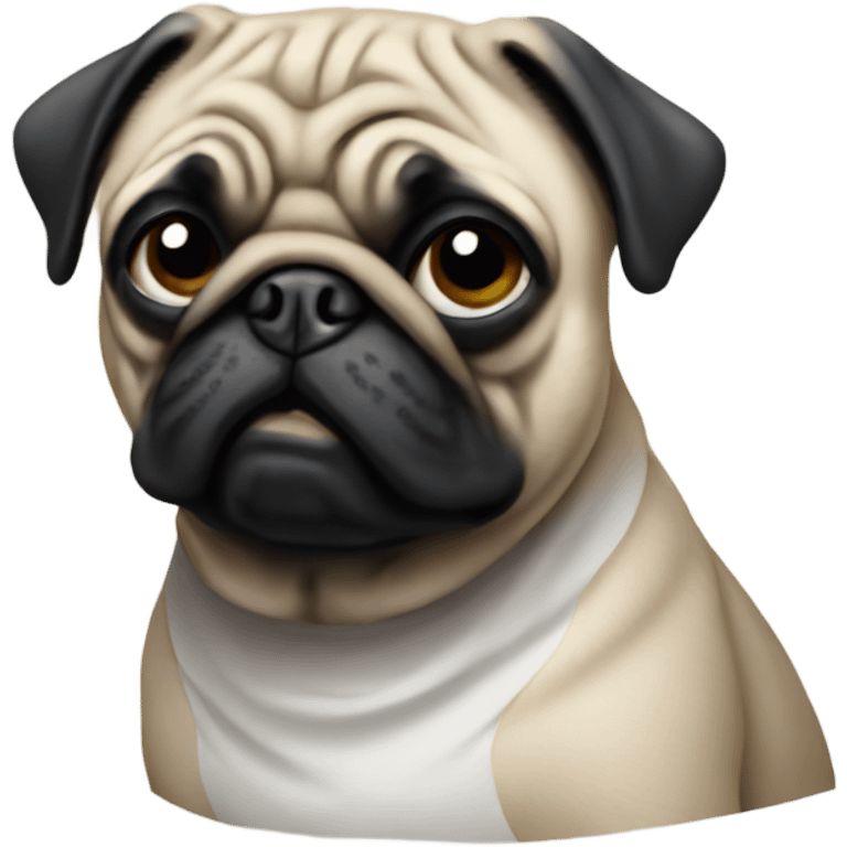 pug wearing a t-shirt emoji