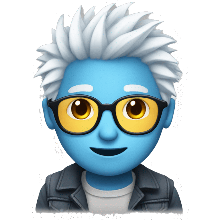 Cute male emojis with blue skin, medium length white spiky hair & glasses emoji