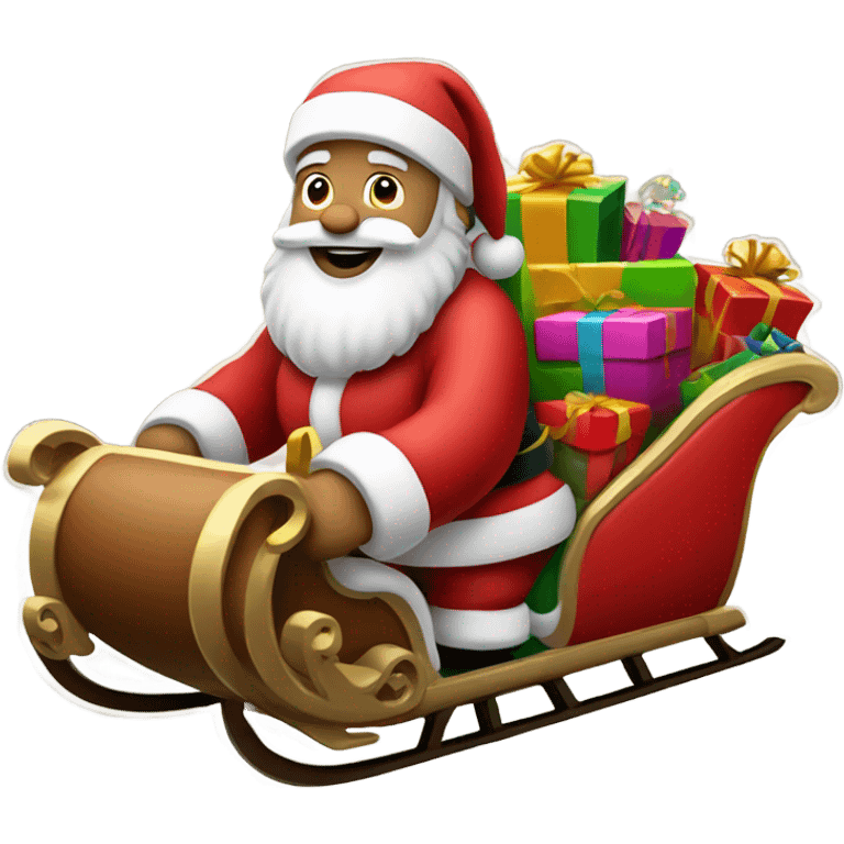 Santa clause riding a sleigh with presents emoji