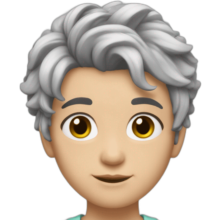 joven pelo gris corto piel blanca con pastel emoji