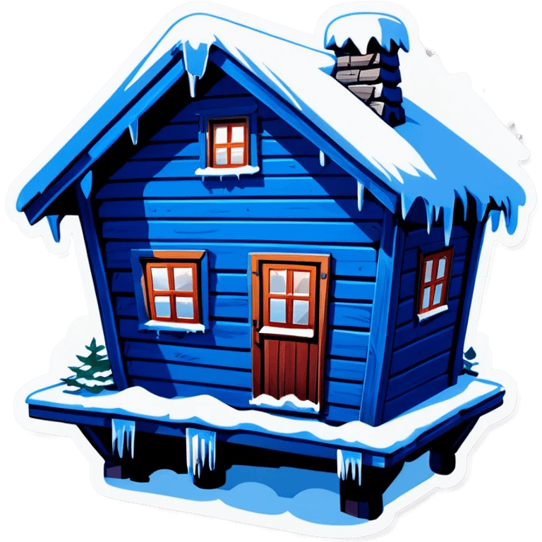 Blue wooden big hut, in winter emoji