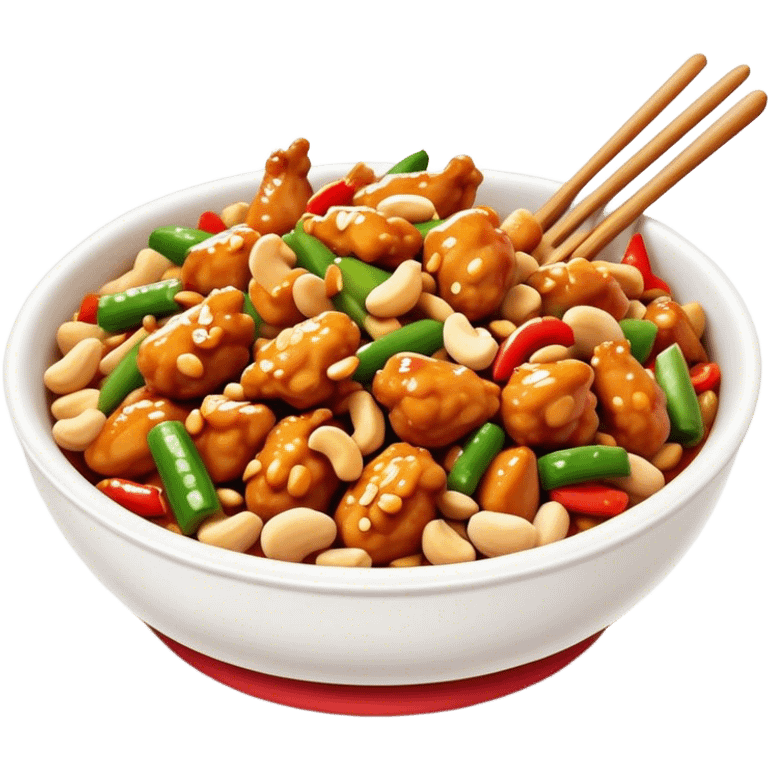 Cinematic Realistic Kung Pao Chicken Dish Emoji, showcasing spicy, stir‚Äêfried chicken with peanuts and vegetables rendered with dynamic textures and vibrant lighting. emoji