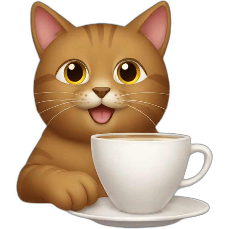 brown cat drinking tea emoji