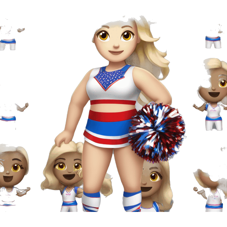 Fat girl wearing white red and black American with blonde hair and blue eyes doing cheerleading ￼ emoji