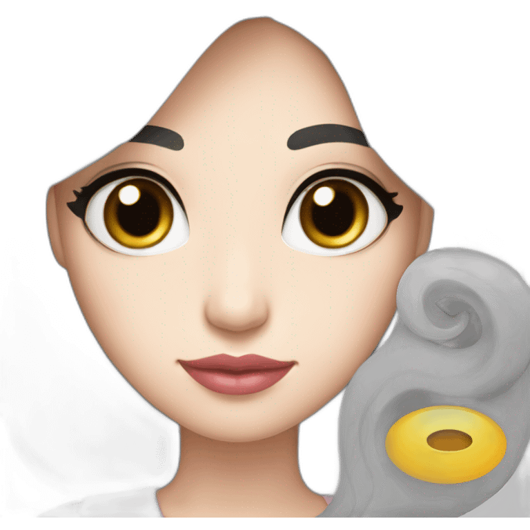 Beautiful woman,Black hair,long hair,White skin,oval face,big eyes,Blackeyes,Pink lips,Chinese emoji