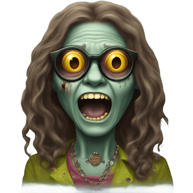  janis joplin zombie dancing, who wears  big circle glasses emoji