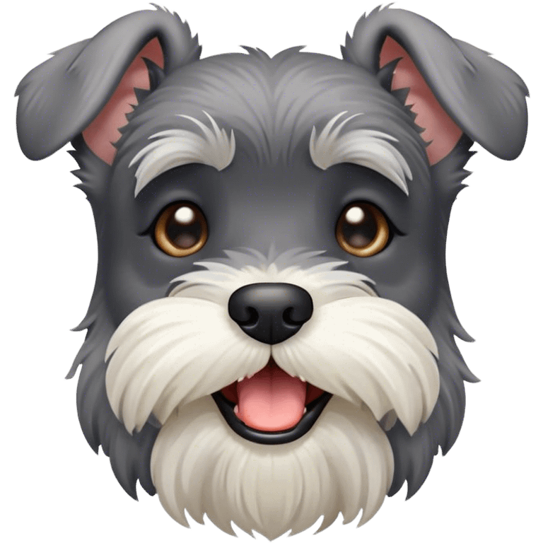 Cinematic Cute Yawning Miniature Schnauzer Portrait Emoji, Head cocked with a wide, adorable yawn and droopy, charming eyes, featuring a neatly trimmed, lovable salt-and-pepper fur, simplified yet irresistibly cute, highly detailed, glowing with a warm, relaxed radiance, high shine, exuding a sleepy yet spirited charm, styled with a soft, cozy glowing outline, capturing the essence of a Miniature Schnauzer mid-yawn, radiating pure, drowsy cuteness! emoji