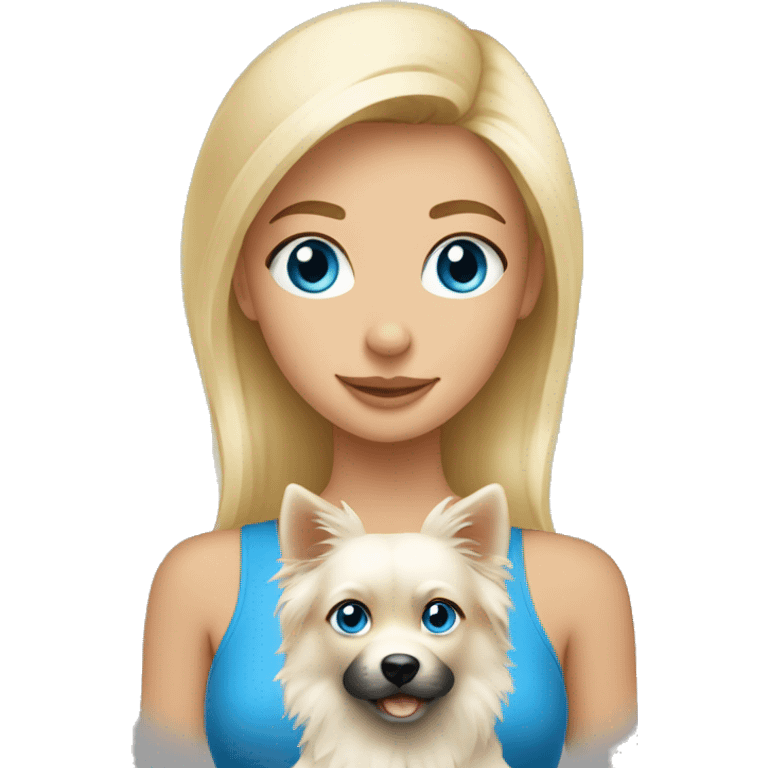 Blonde girl blue eyes holding spitz  emoji