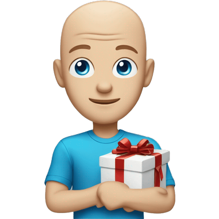 Blue eye bald Caucasian man standing getting presents emoji