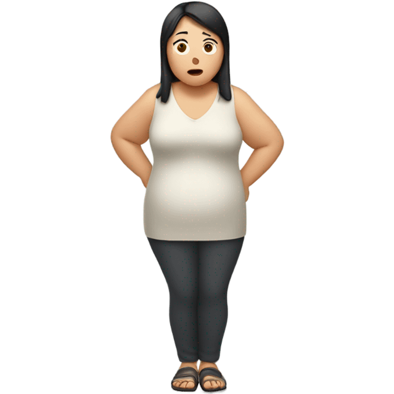 asian woman, over weight, shrugging shoulders emoji