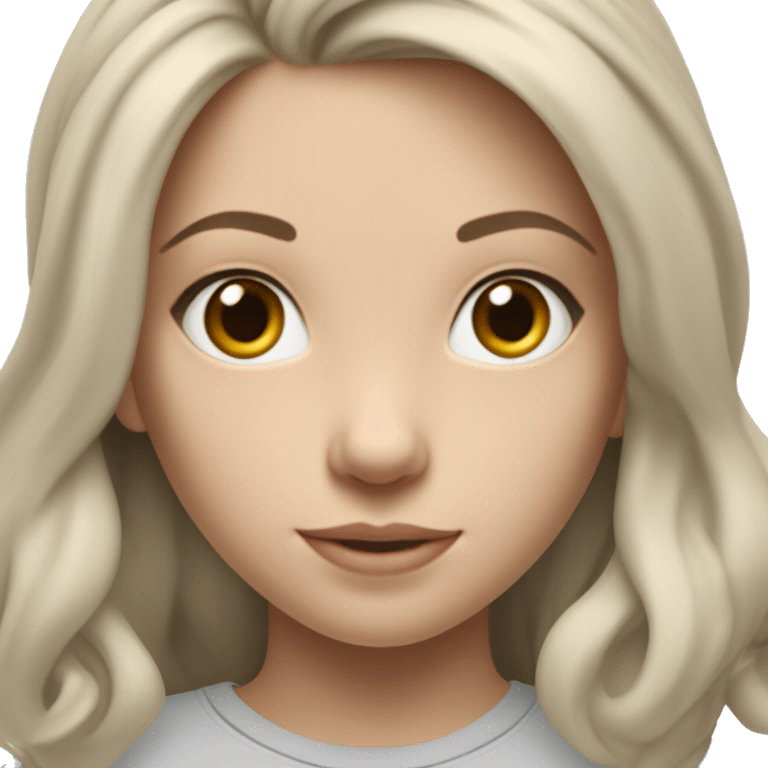 white raced, blonde hair with middle part, girl, long sleeve white lululemon shirt,  grey sweat pants  emoji