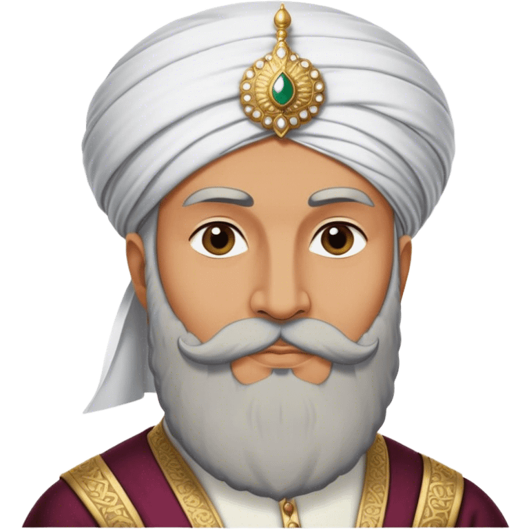 ​Cinematic Realistic Portrait of Suleiman the Magnificent, depicted as a regal Ottoman sultan adorned with a large, white, round, tall turban and a majestic grey beard, his commanding gaze bathed in warm, historic lighting that exudes timeless authority and grandeur, emoji