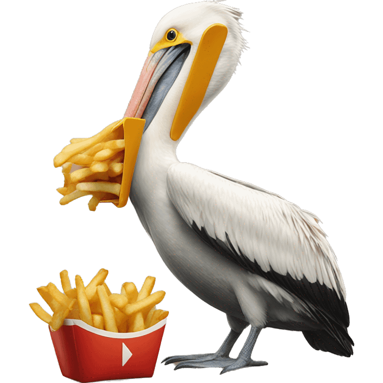 Pelican catching French fry emoji