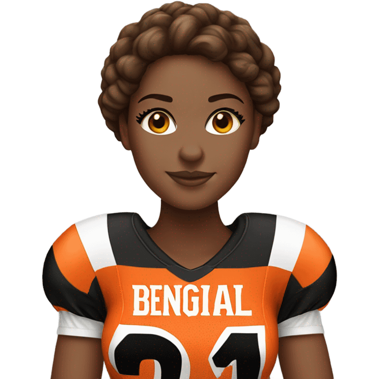 White women with brown hair wearing a Cincinnati bengals jersey emoji