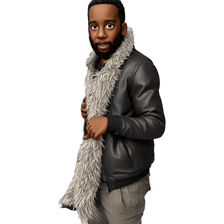 dark-skinned male in jacket emoji