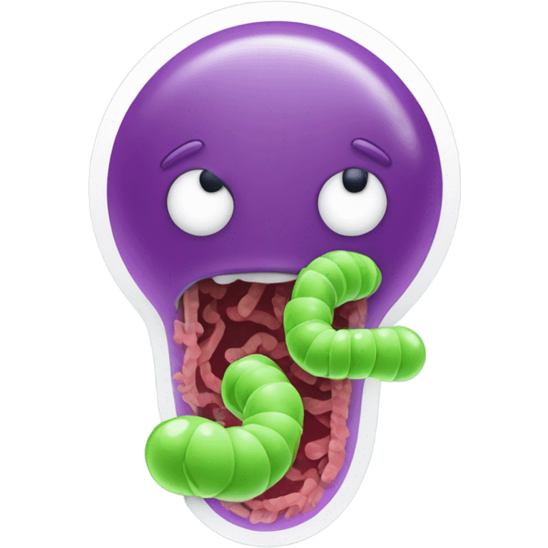 Bacteria coming out of a tube with a digestive tract in the background emoji