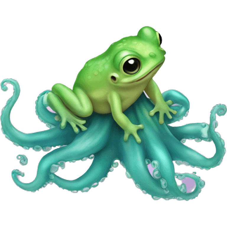 Baby frog riding iridescent octopus  emoji