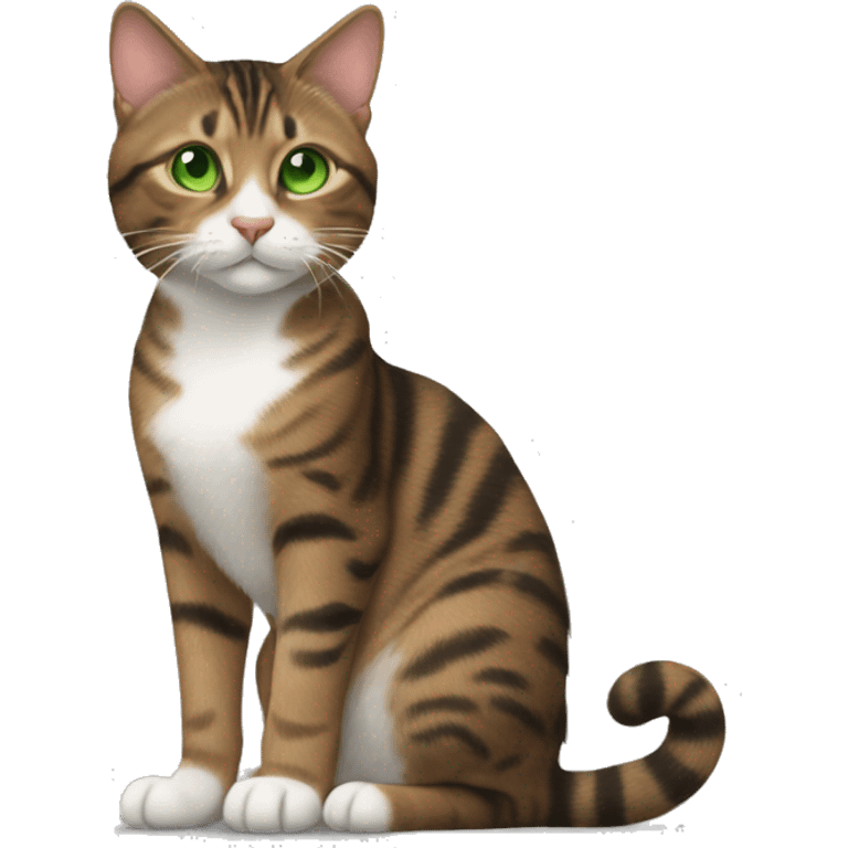 brown tabby cat with white chest and paws with green eyes emoji