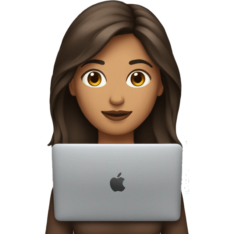 Femme brune travaille sur son macbook emoji