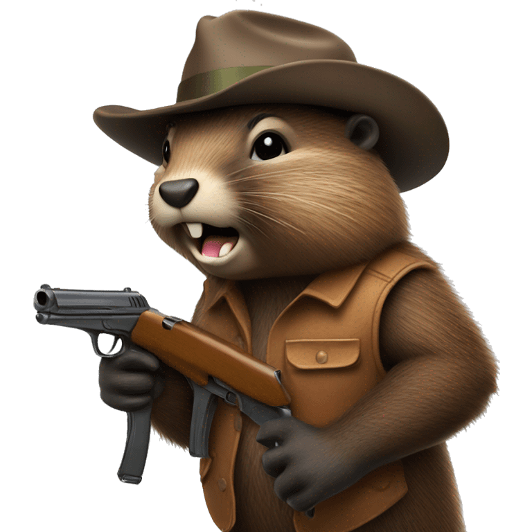 Coquette beaver holding a gun emoji