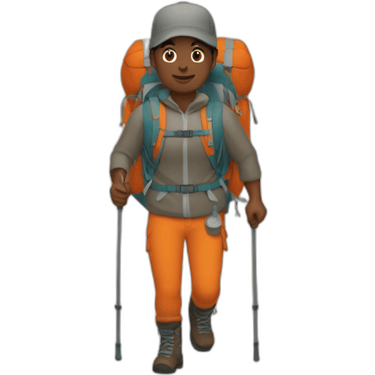 hiker with orange backpack emoji