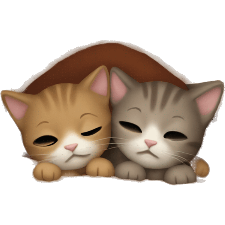 Two little brown kittens sleeping with blanket  emoji