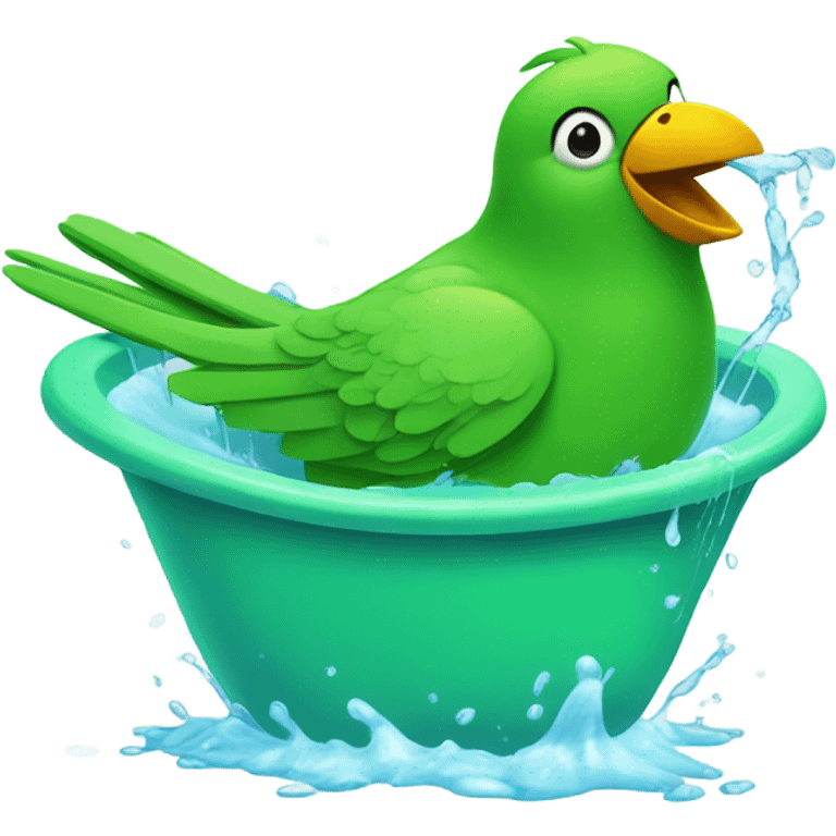 Green bird taking a bath in a bathtub emoji