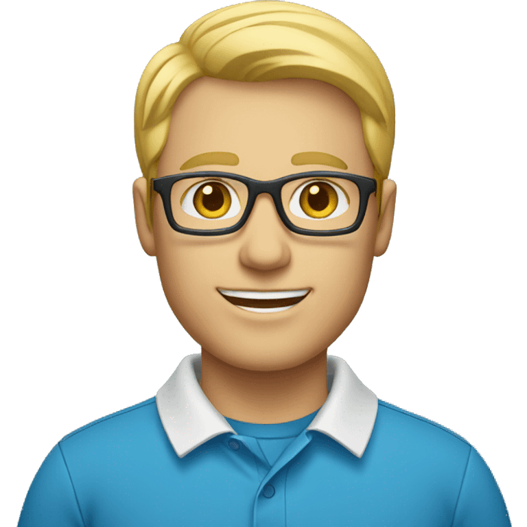 male teacher with blond hair, glasses and a blue polo shirt emoji