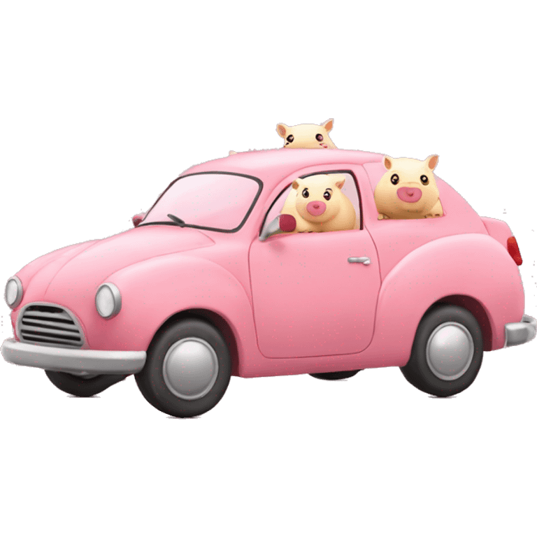 Coche de cerdito con corazones emoji