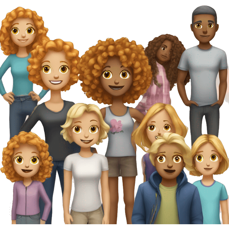 Family of 4 2 adults and two daughters on daughter with blonde hair 11 years old and the other daughter has orange curly hair and she’s 7 years old emoji