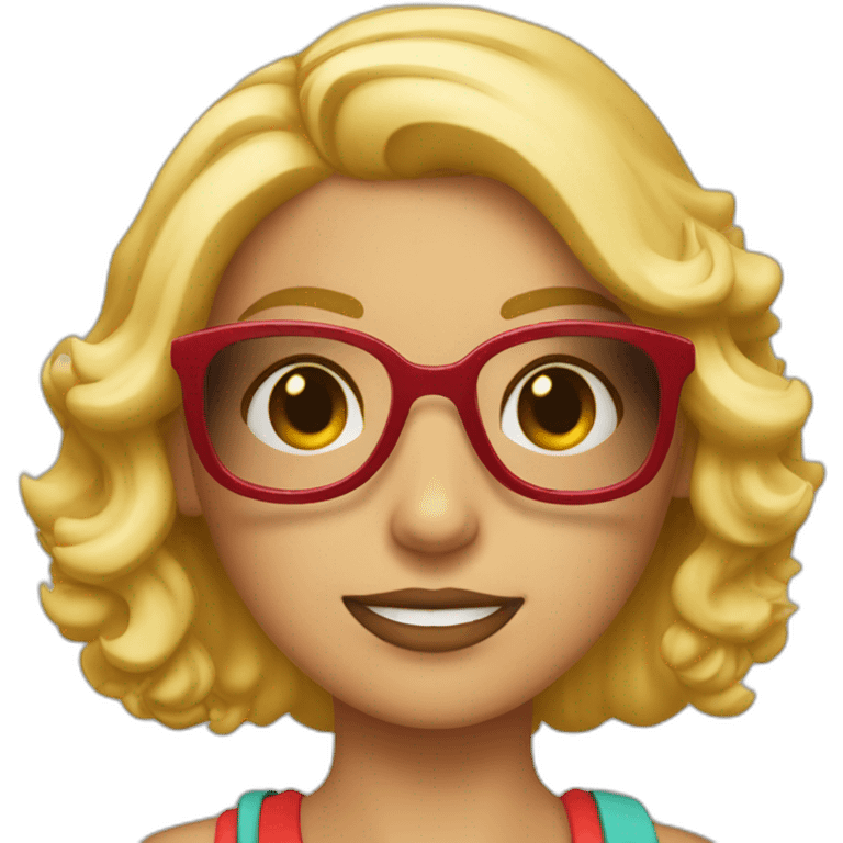 chica rubia con gafas rojas pelo ondulado emoji