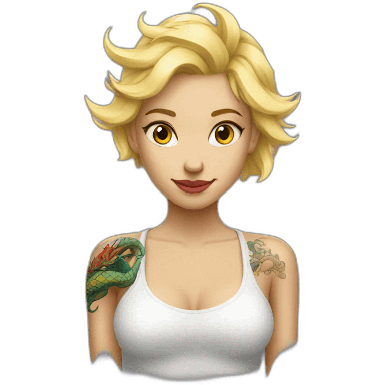 femme blonde avec tatouages de dragon dans le dos emoji