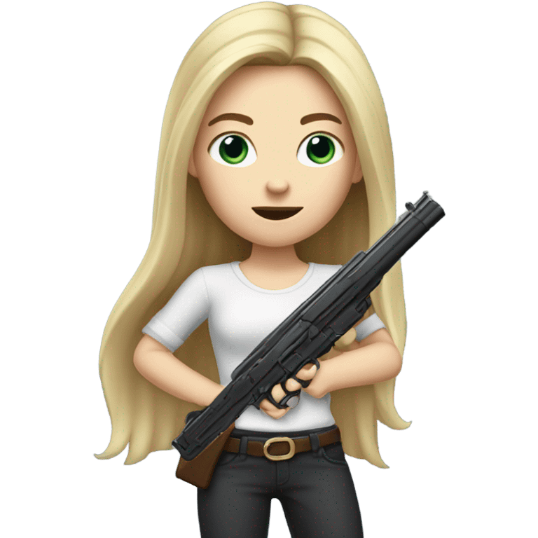 Pale girl Long brunette hair holding a gun  emoji