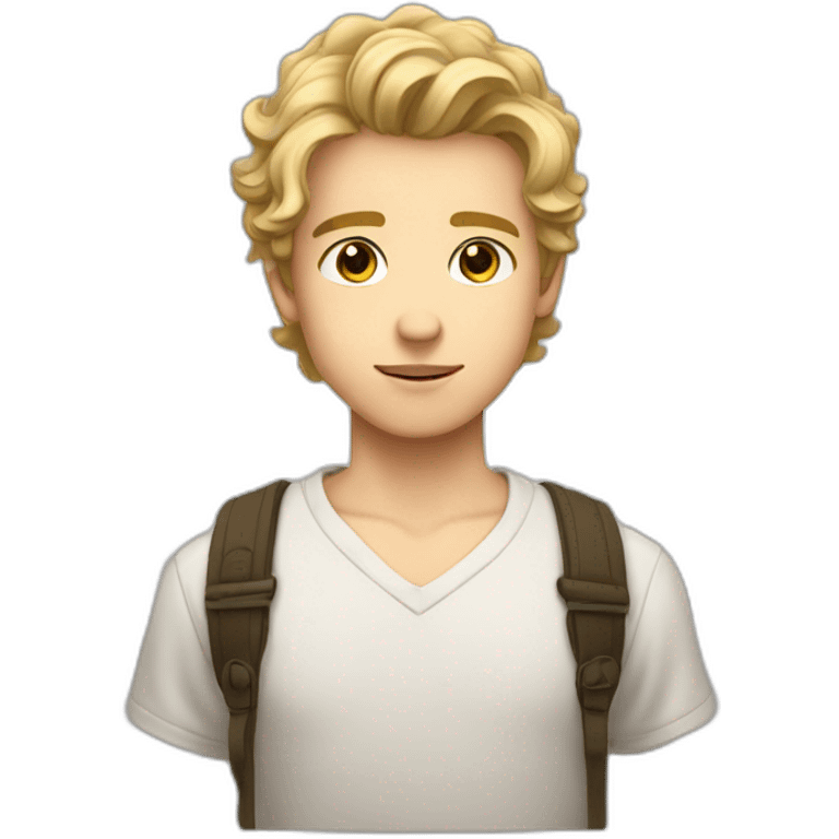 A handsome boy with wavy blonde hair and hazel eyes, cool emoji