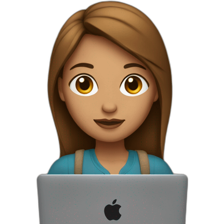 Mujer joven con cabello castaño con MacBook emoji